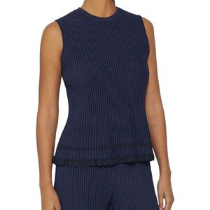 THEORY OTTOMAN RIBBED SLEEVELESS TOP M- Midnight Blue